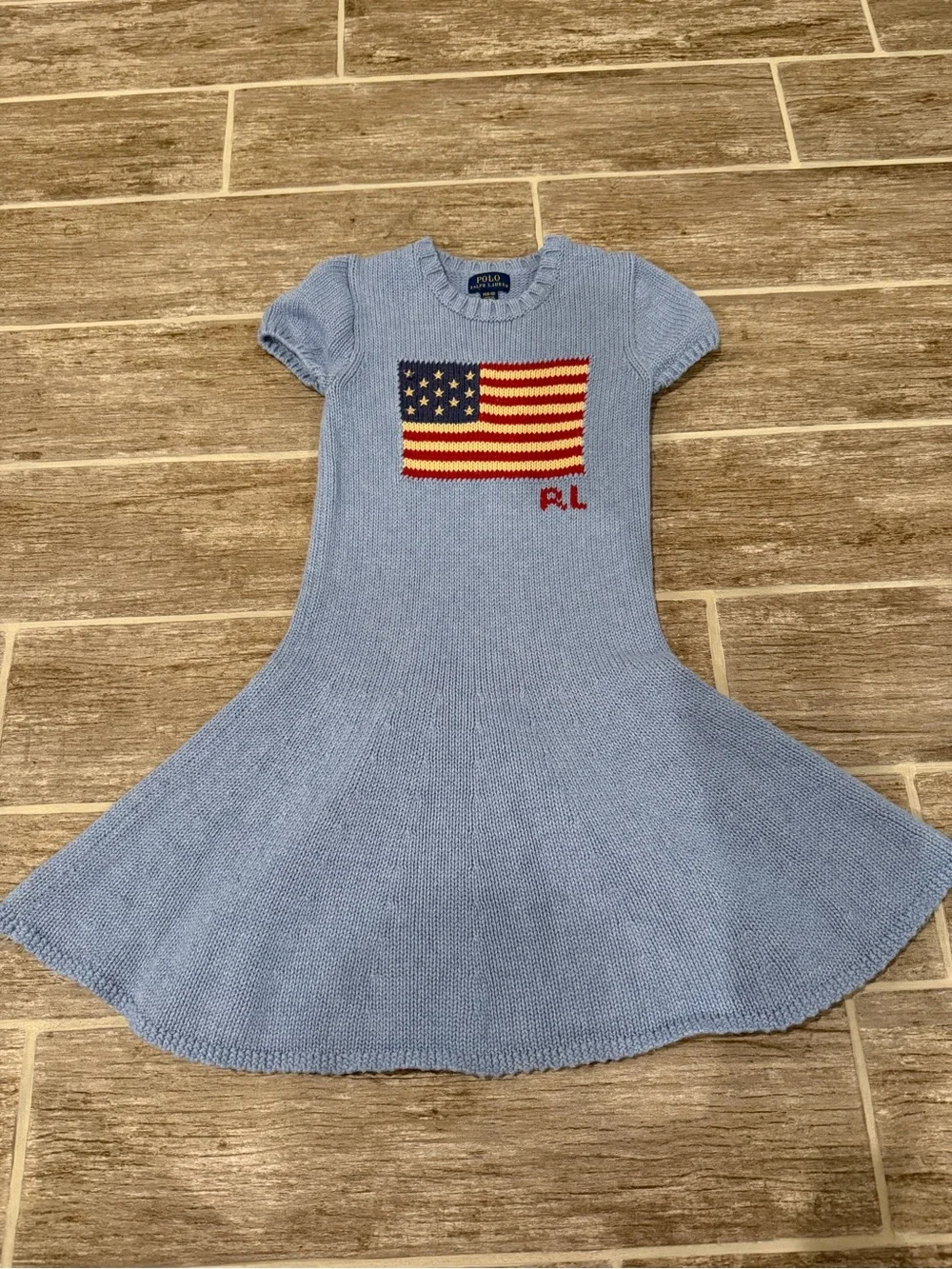Ralph Lauren blue knit dress American flag intarsia